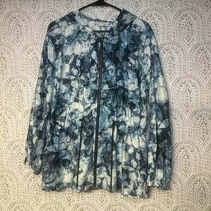 LuLaRoe Jackie Jacket Women's Size Large Watercolor Blue Zip Up Hood Pockets‎
